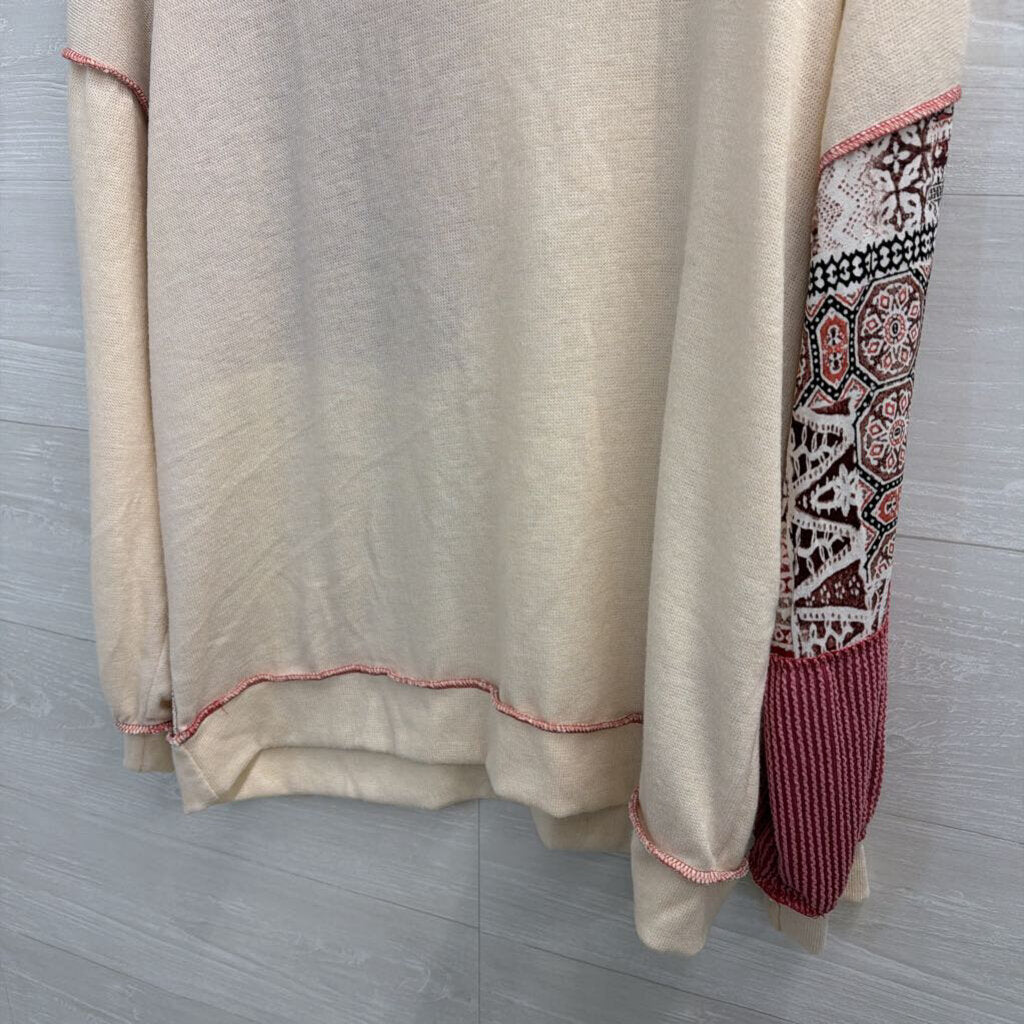 7th Ray White/ Pink Patchwork Long Sleeve Top Extra Large