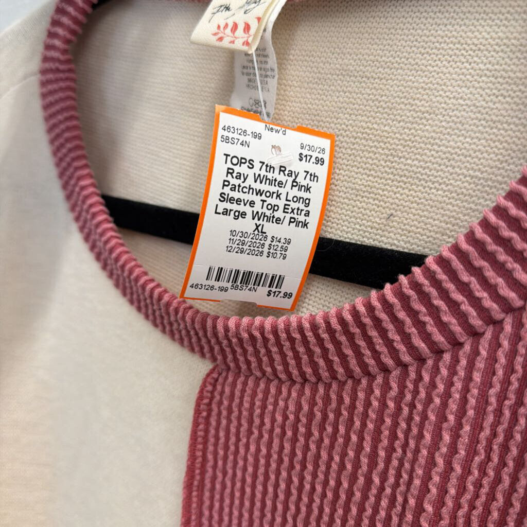 7th Ray White/ Pink Patchwork Long Sleeve Top Extra Large