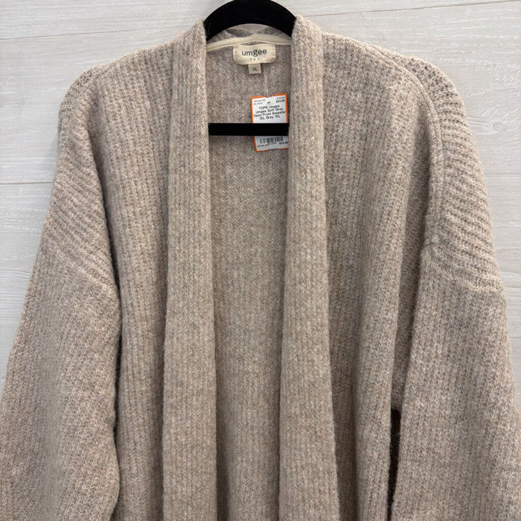 Umgee Soft Grey Open Front Sweater 1XL