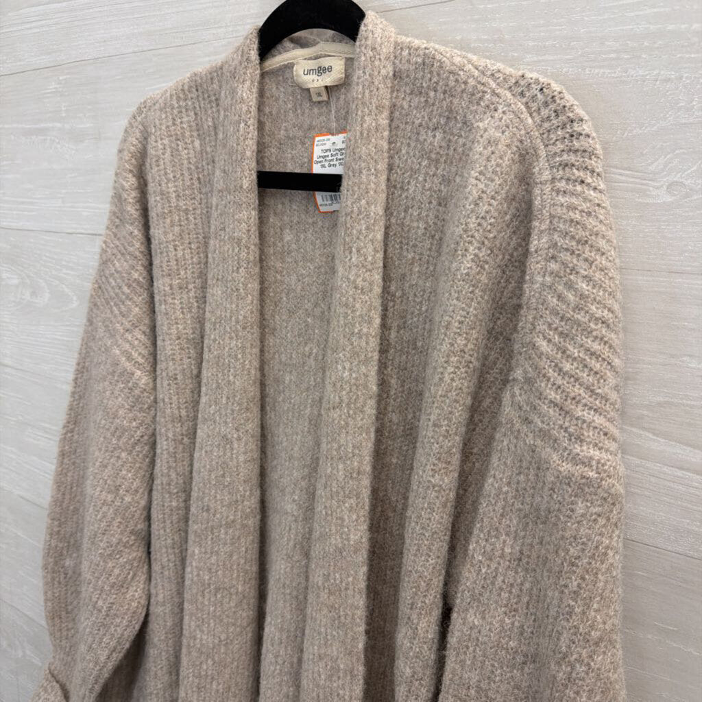 Umgee Soft Grey Open Front Sweater 1XL