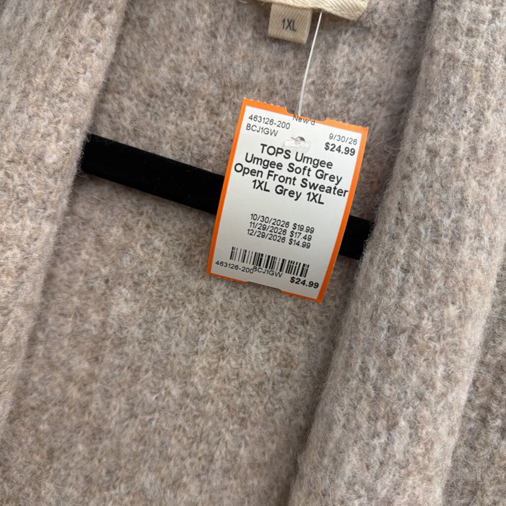Umgee Soft Grey Open Front Sweater 1XL