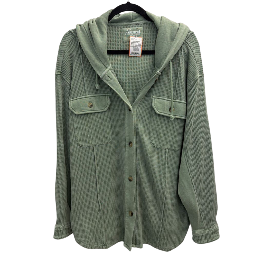Natural Reflections Green Waffle Knit Hooded Shacket Extra Large