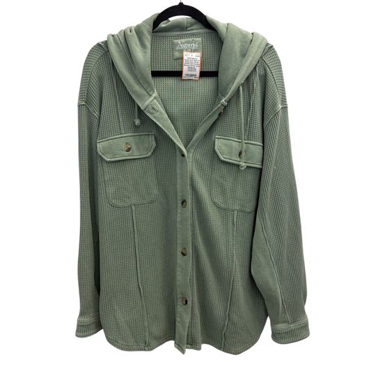Natural Reflections Green Waffle Knit Hooded Shacket Extra Large