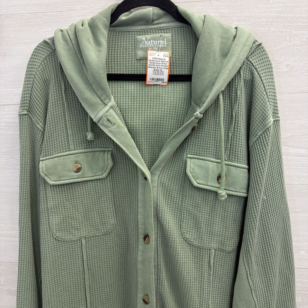 Natural Reflections Green Waffle Knit Hooded Shacket Extra Large