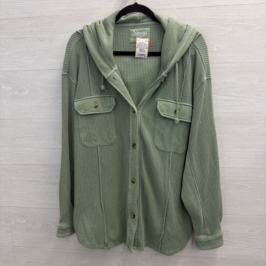 Natural Reflections Green Waffle Knit Hooded Shacket Extra Large