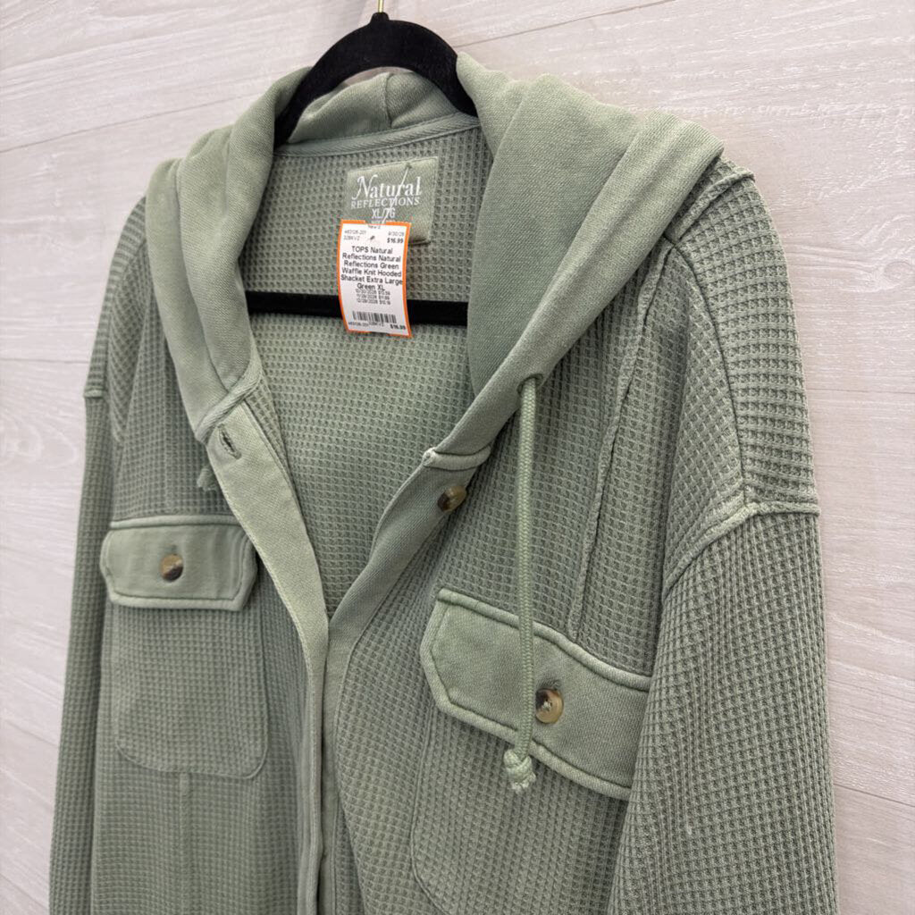 Natural Reflections Green Waffle Knit Hooded Shacket Extra Large