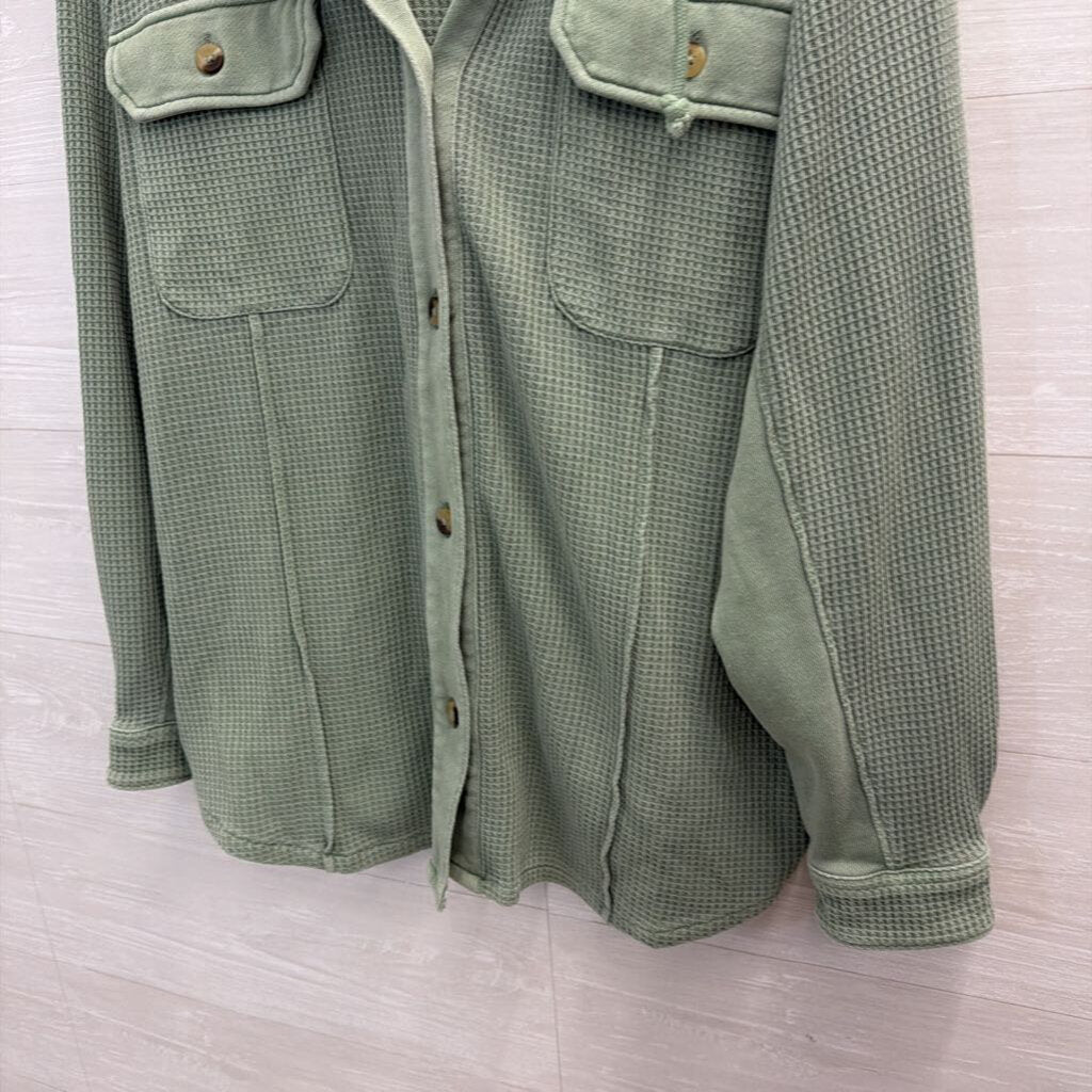 Natural Reflections Green Waffle Knit Hooded Shacket Extra Large