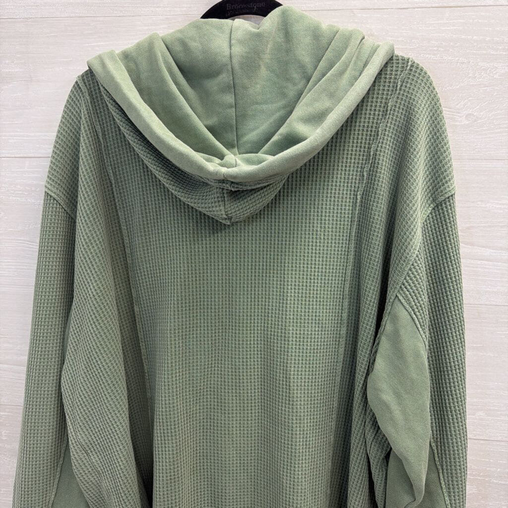 Natural Reflections Green Waffle Knit Hooded Shacket Extra Large