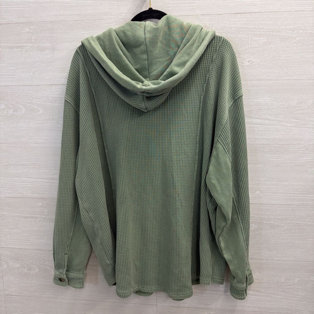 Natural Reflections Green Waffle Knit Hooded Shacket Extra Large
