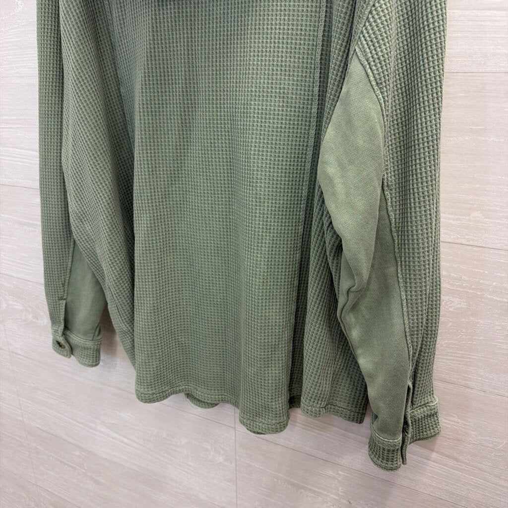 Natural Reflections Green Waffle Knit Hooded Shacket Extra Large