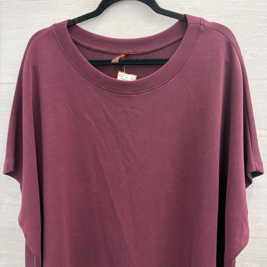 Mono B Soft Burgundy Short Sleeve Top Large