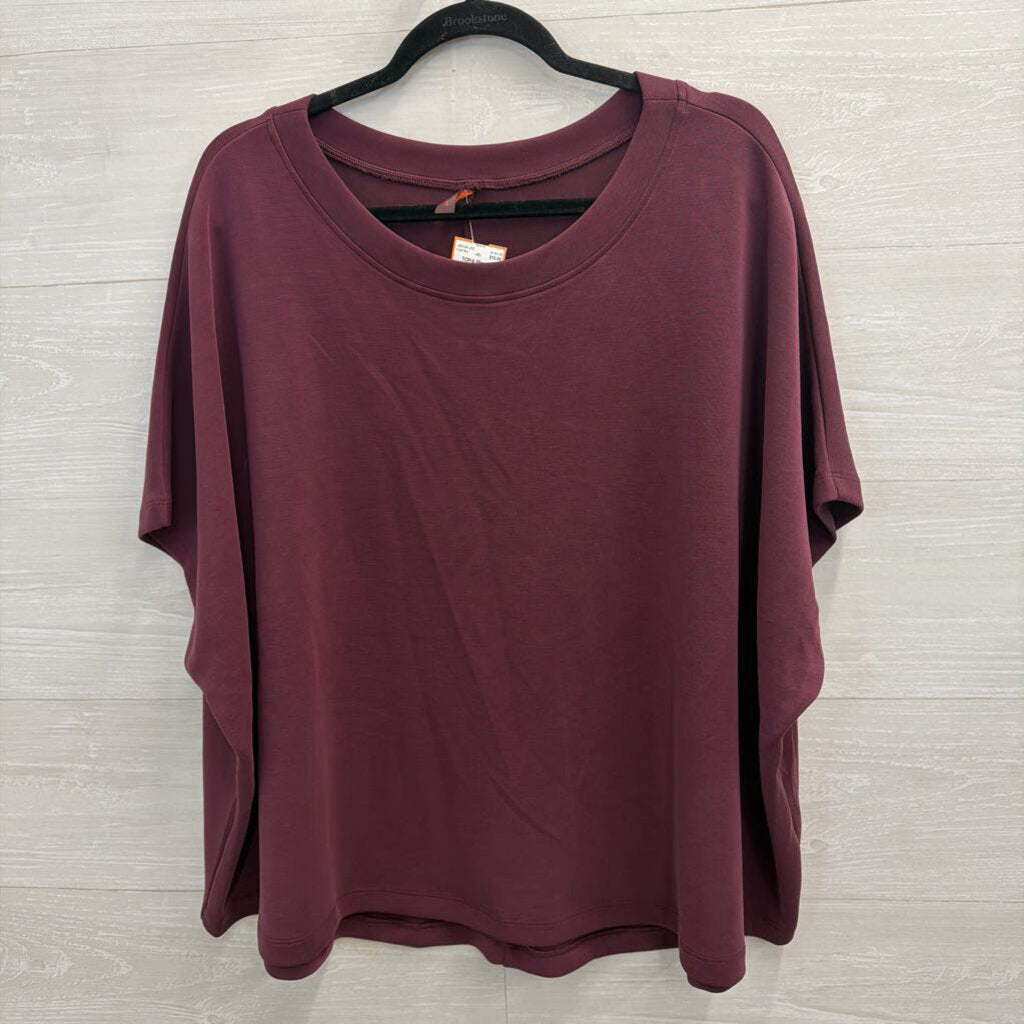 Mono B Soft Burgundy Short Sleeve Top Large