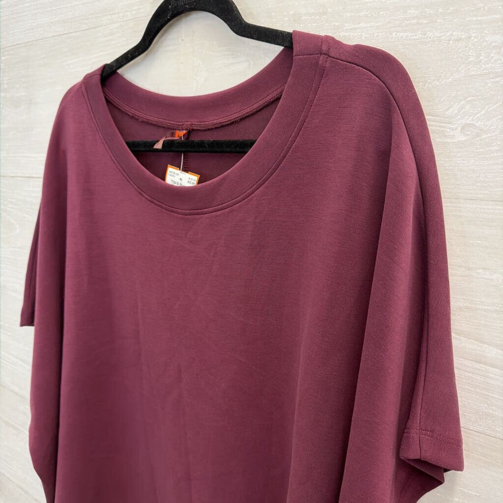Mono B Soft Burgundy Short Sleeve Top Large