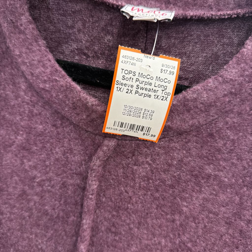 MoCo Soft Purple Long Sleeve Sweater Top 1X/ 2X