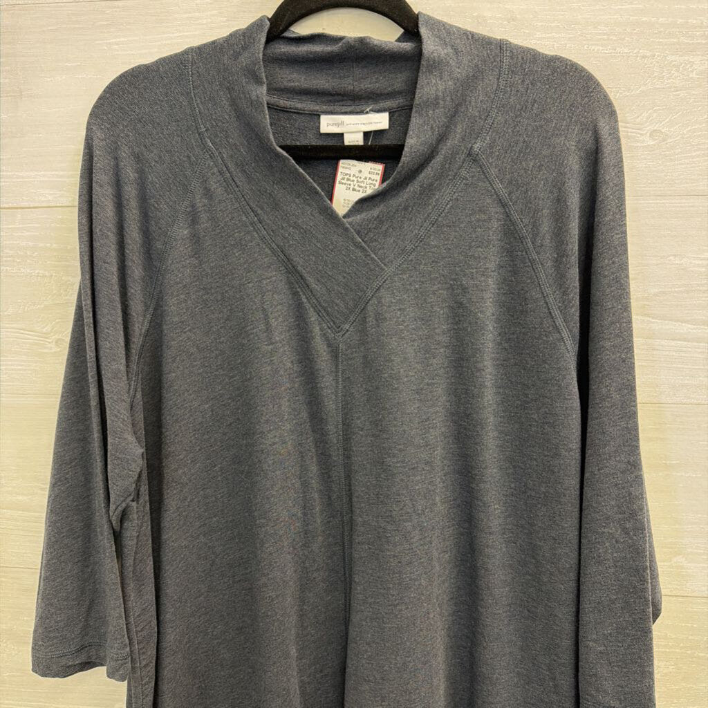 Pure Jill Blue Soft Long Sleeve V Neck Top 2X