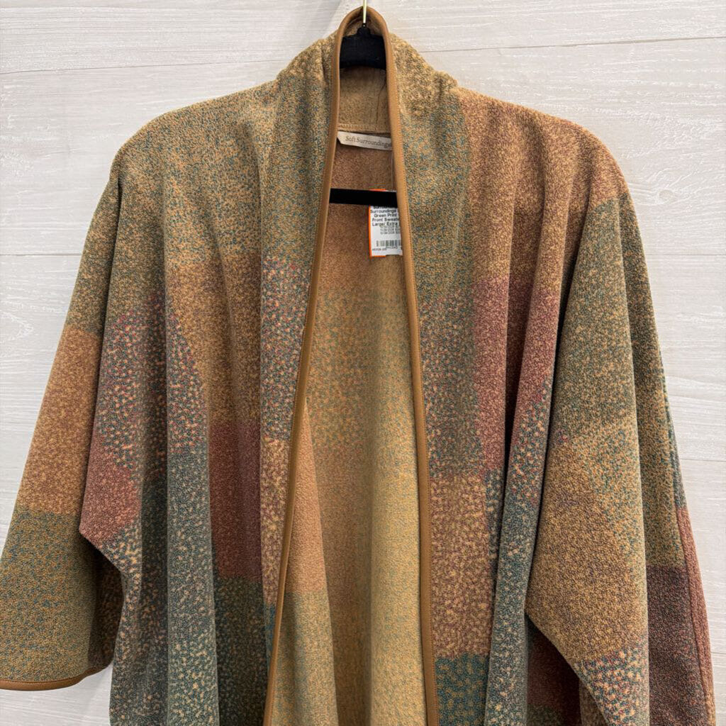 Soft Surroundings Brown/ Green Print Open Front Sweater Top Large/ Extra Large