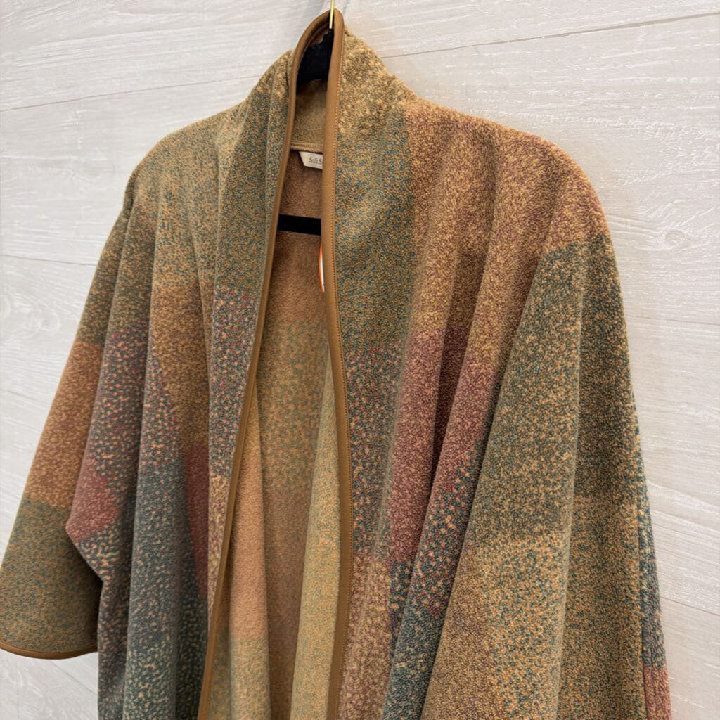 Soft Surroundings Brown/ Green Print Open Front Sweater Top Large/ Extra Large