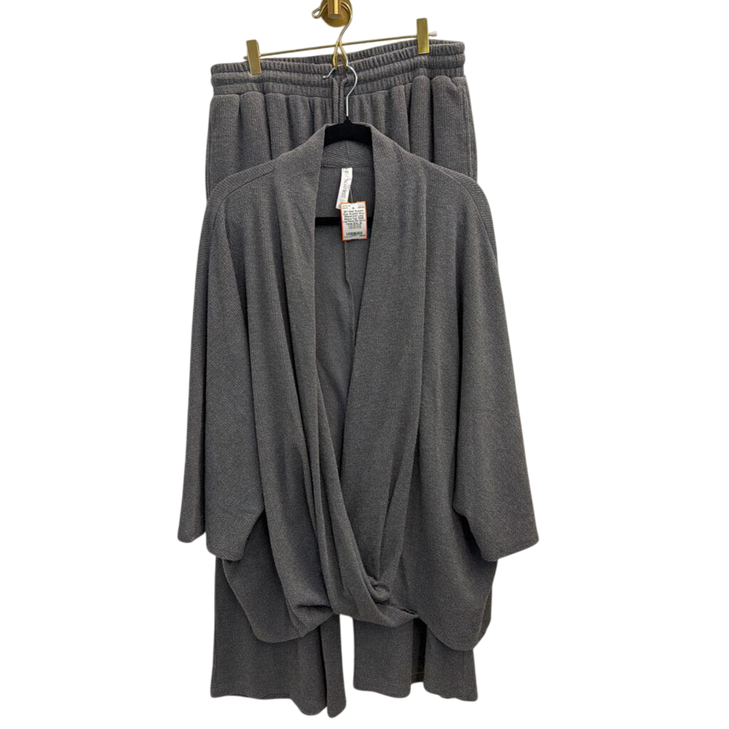 Dear Scarlett Grey Ribbed Knit Long Sleeve Top/ Wide Leg Pants Set Extra Large