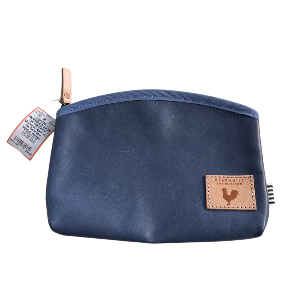 Meanwhile Back on the Farm Blue Leather Waxed Canvas Makeup Bag