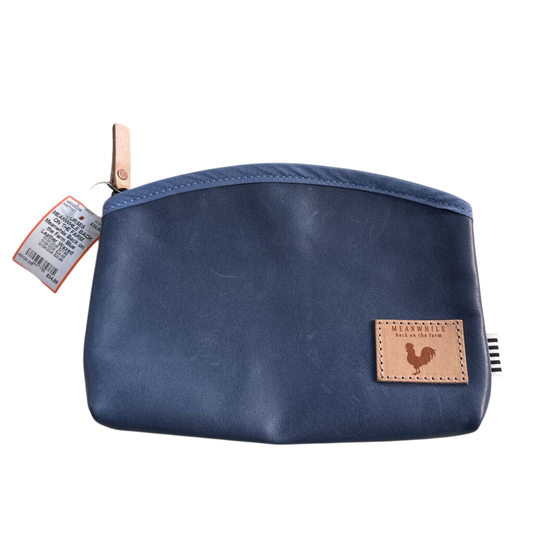 Meanwhile Back on the Farm Blue Leather Waxed Canvas Makeup Bag