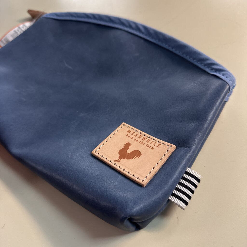 Meanwhile Back on the Farm Blue Leather Waxed Canvas Makeup Bag