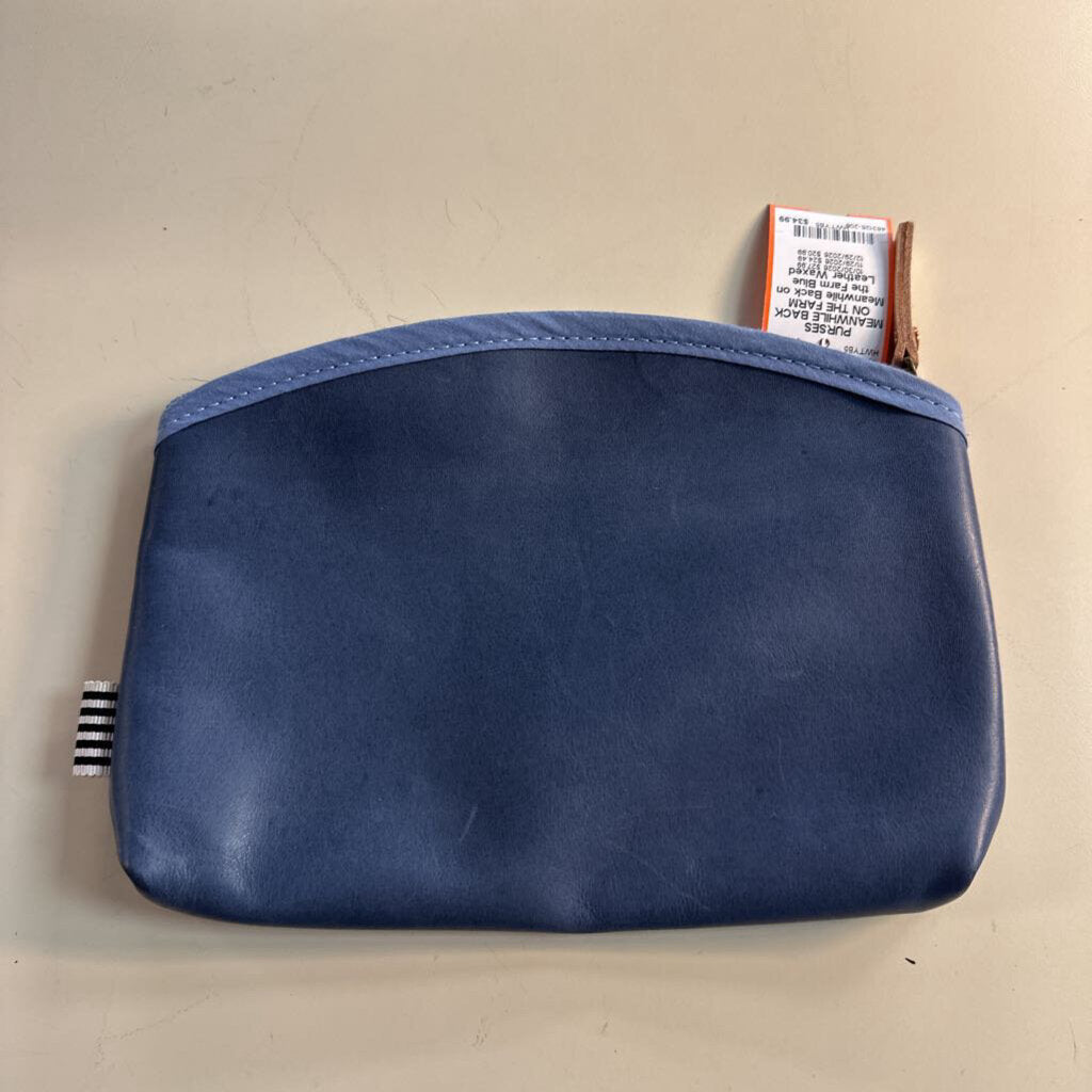 Meanwhile Back on the Farm Blue Leather Waxed Canvas Makeup Bag