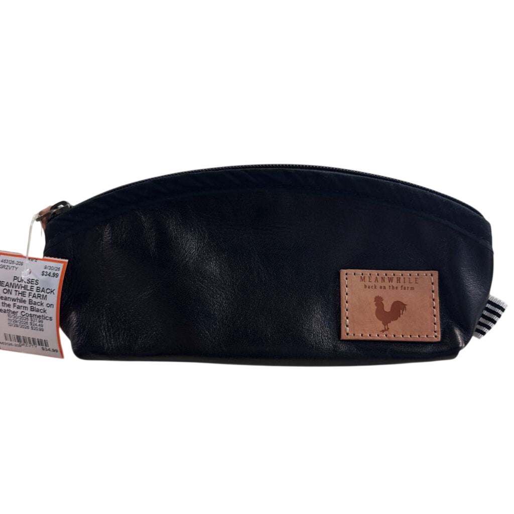 Meanwhile Back on the Farm Black Leather Cosmetics Pouch