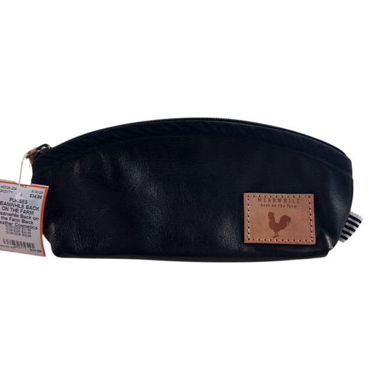 Meanwhile Back on the Farm Black Leather Cosmetics Pouch