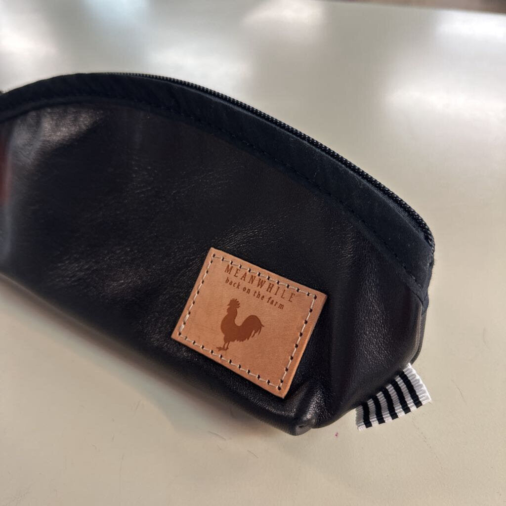 Meanwhile Back on the Farm Black Leather Cosmetics Pouch