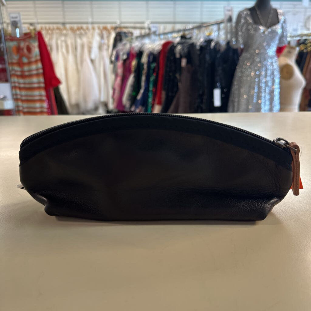 Meanwhile Back on the Farm Black Leather Cosmetics Pouch