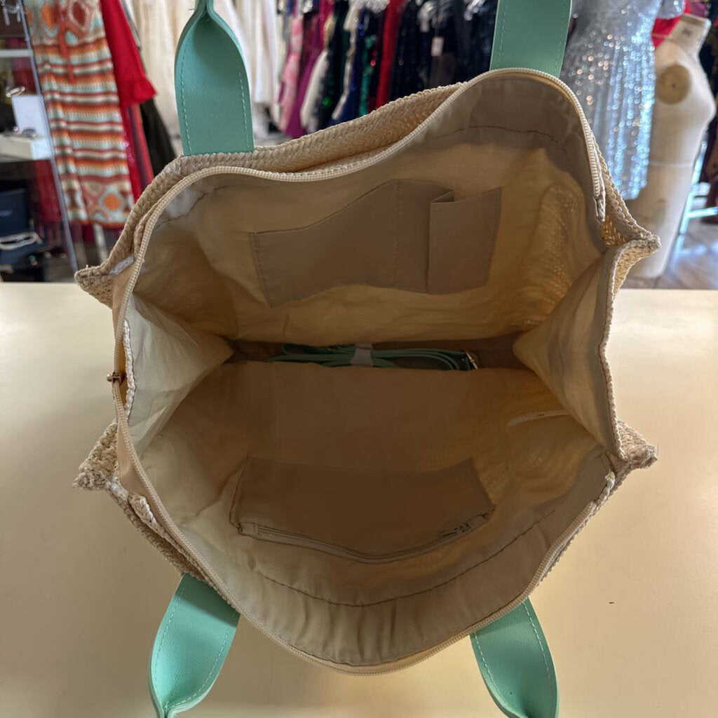 Comfy Lux Biege/ Mint Patterned Tote Purse
