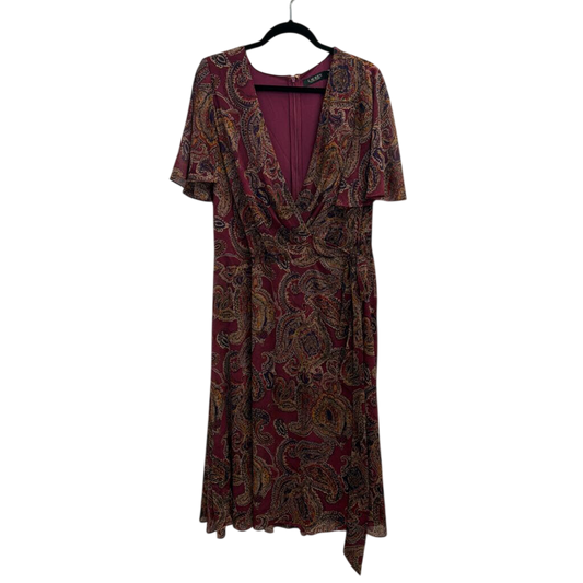 Ralph Lauren Purple/ Multi Print Short Sleeve Faux Wrap Dress 16