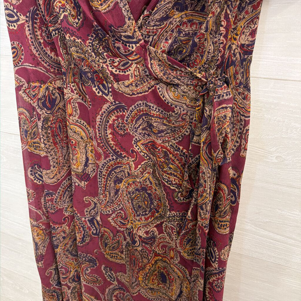 Ralph Lauren Purple/ Multi Print Short Sleeve Faux Wrap Dress 16
