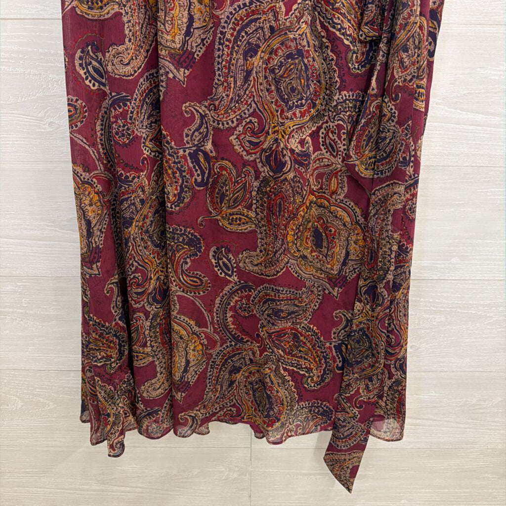 Ralph Lauren Purple/ Multi Print Short Sleeve Faux Wrap Dress 16