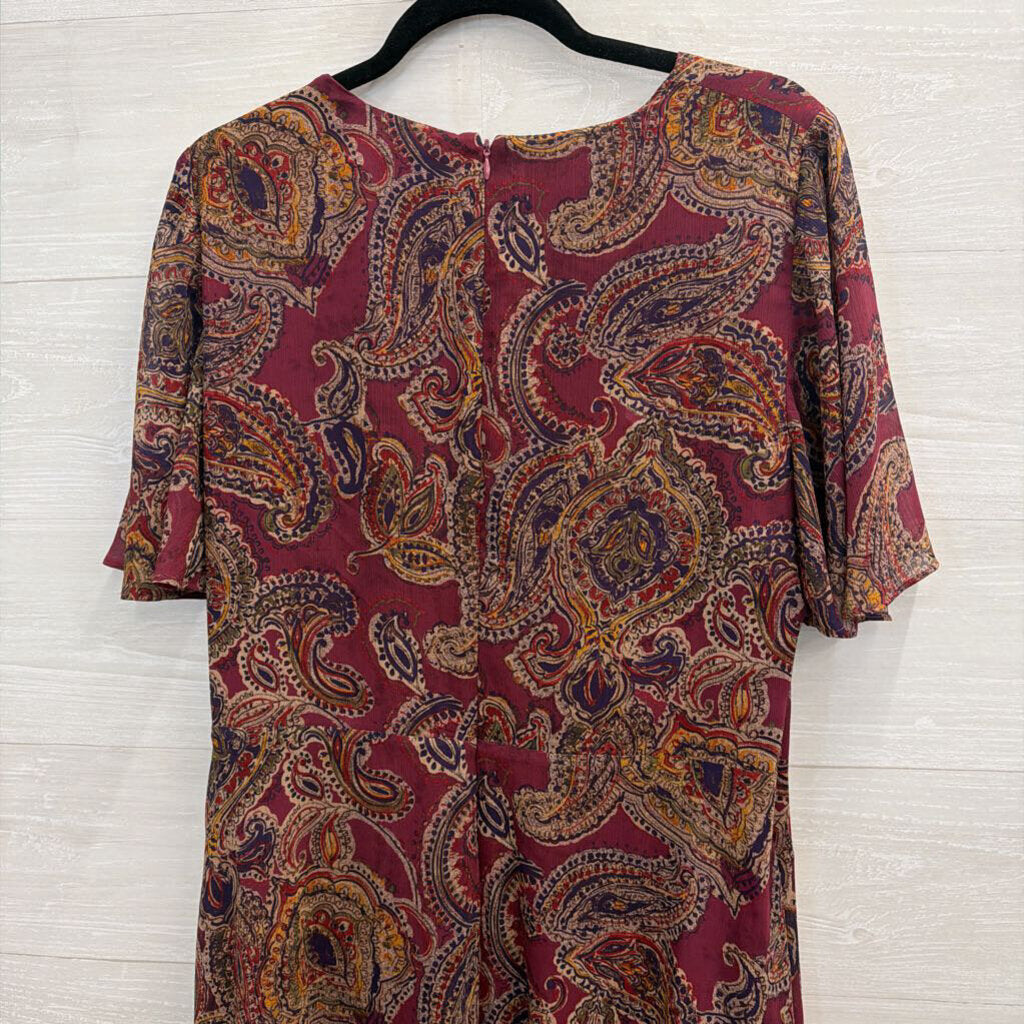 Ralph Lauren Purple/ Multi Print Short Sleeve Faux Wrap Dress 16