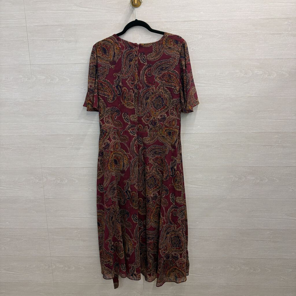 Ralph Lauren Purple/ Multi Print Short Sleeve Faux Wrap Dress 16