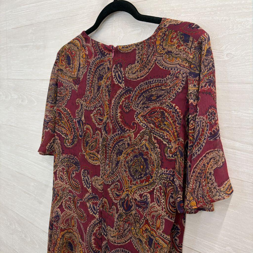 Ralph Lauren Purple/ Multi Print Short Sleeve Faux Wrap Dress 16