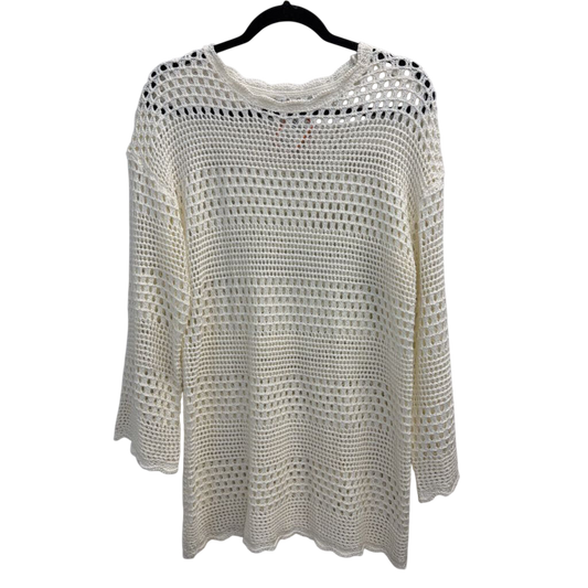 White Open Knit Long Sleeve Tunic Top Small