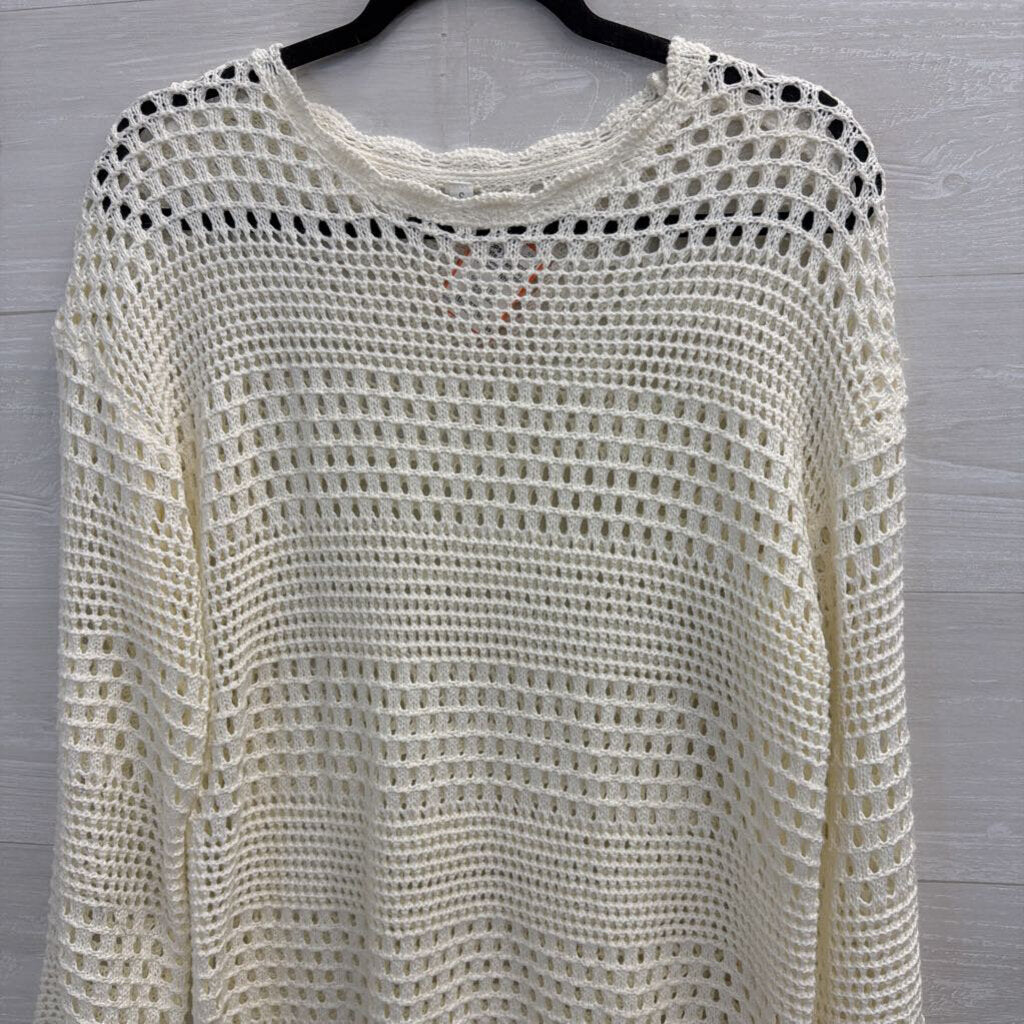 White Open Knit Long Sleeve Tunic Top Small
