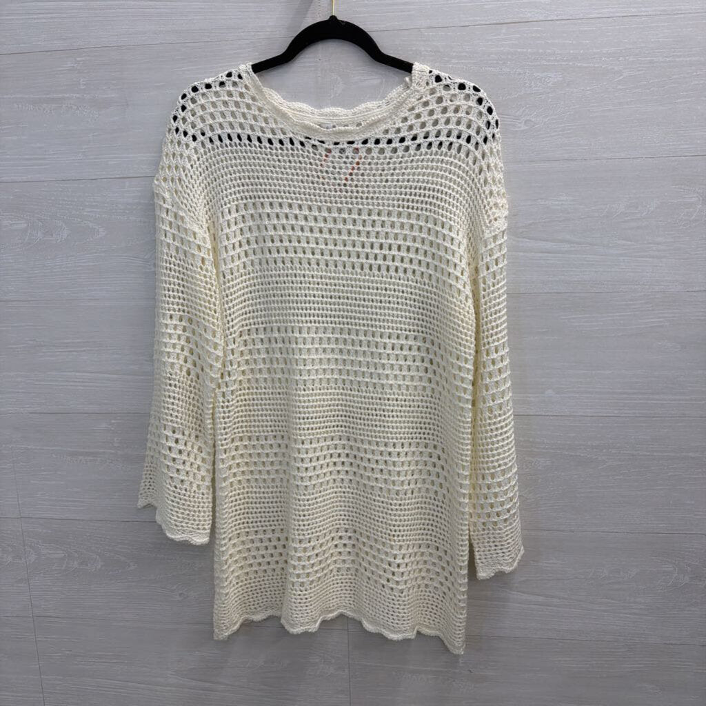 White Open Knit Long Sleeve Tunic Top Small
