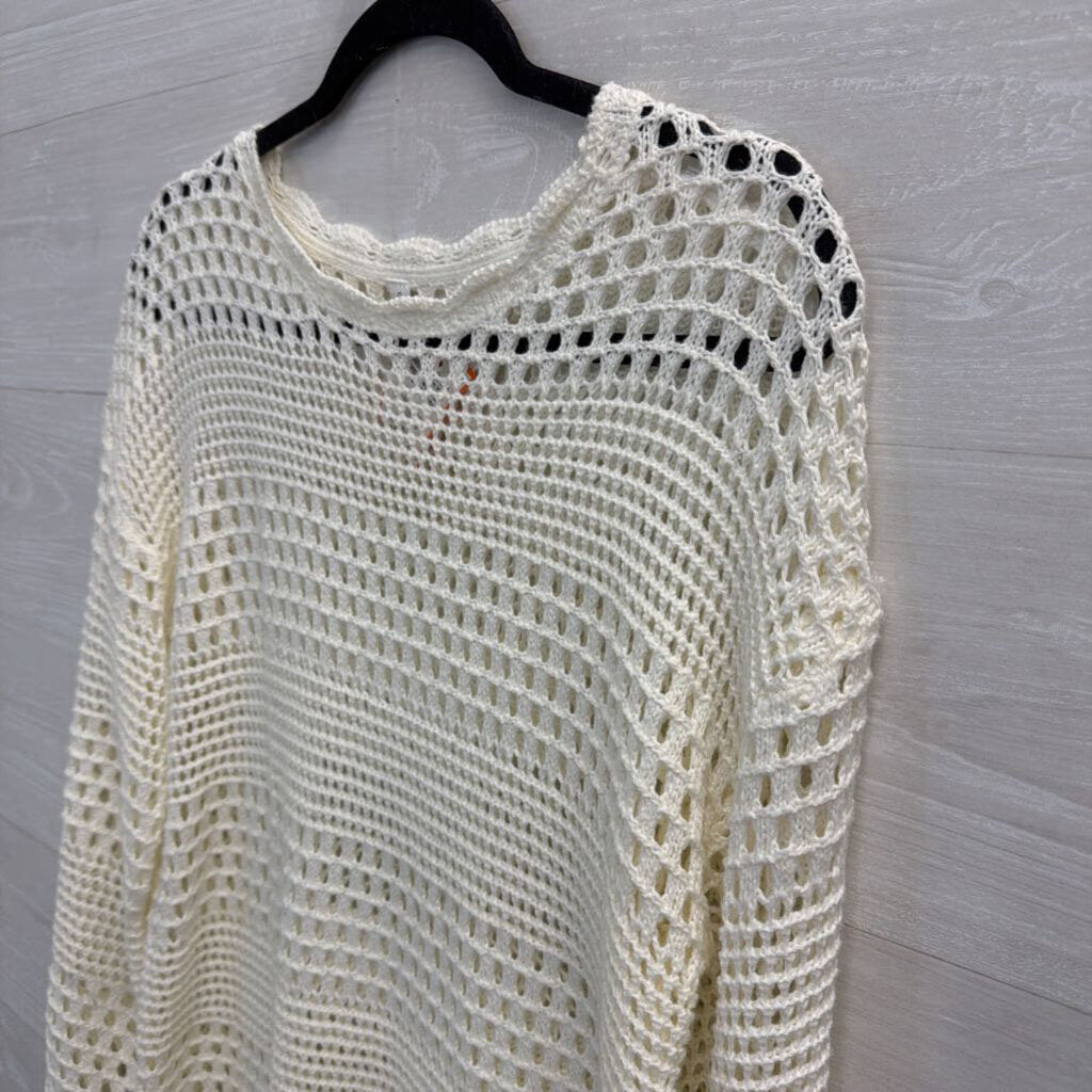White Open Knit Long Sleeve Tunic Top Small