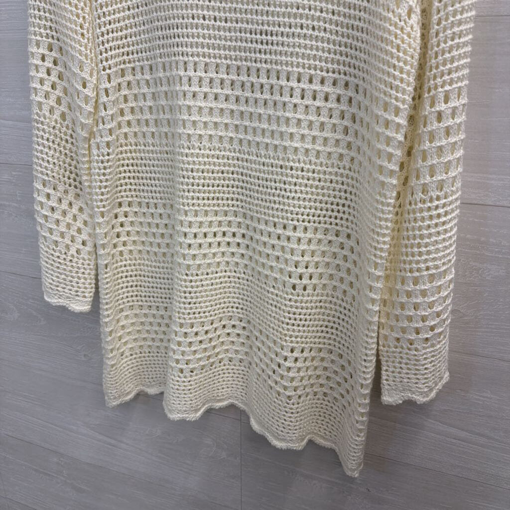 White Open Knit Long Sleeve Tunic Top Small
