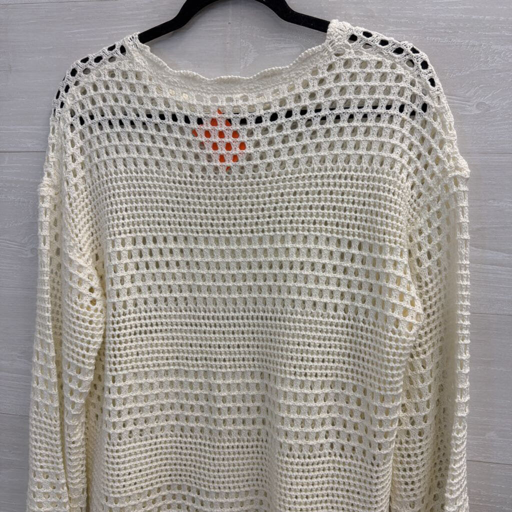 White Open Knit Long Sleeve Tunic Top Small
