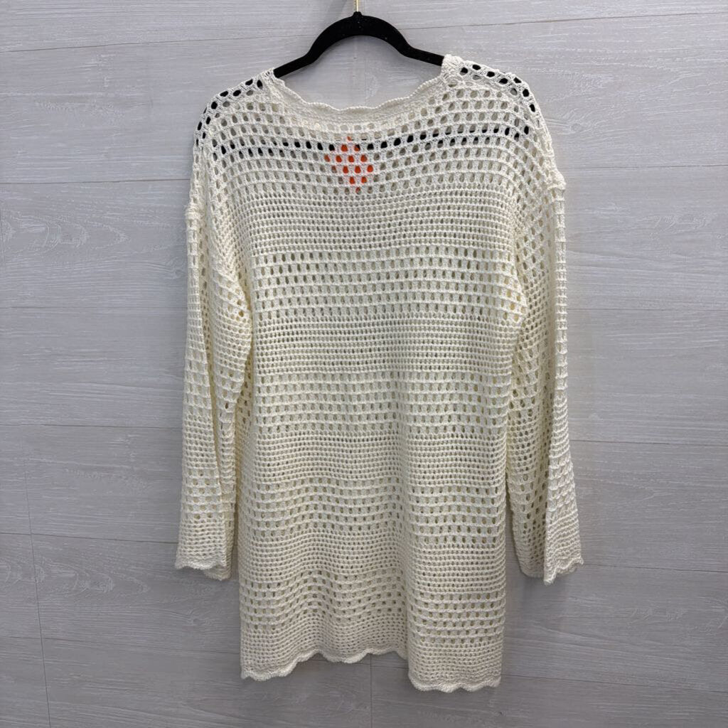 White Open Knit Long Sleeve Tunic Top Small