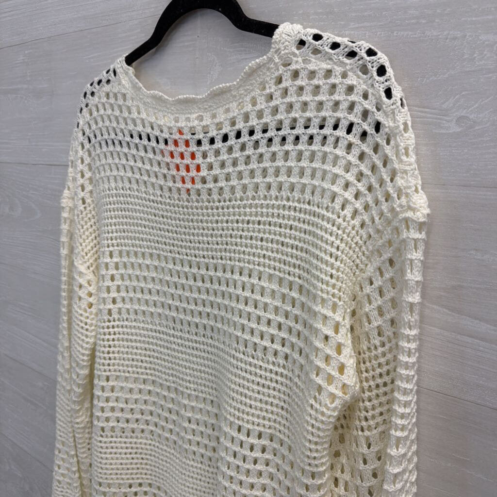 White Open Knit Long Sleeve Tunic Top Small