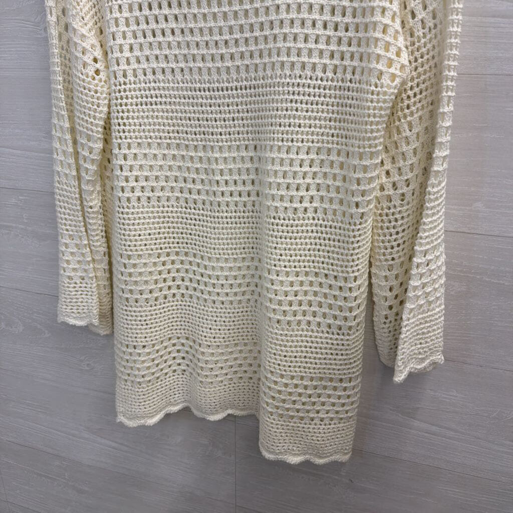 White Open Knit Long Sleeve Tunic Top Small