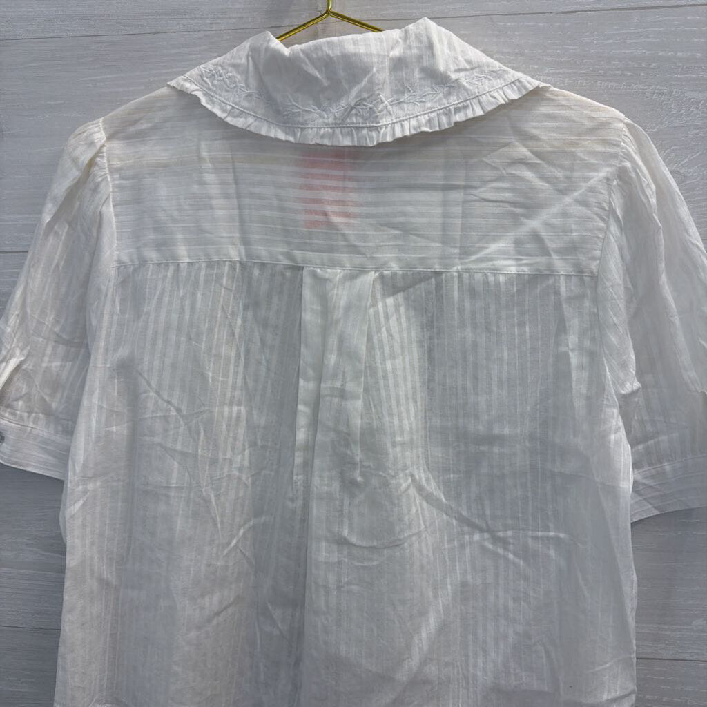 Emerson Lang White Lace Detail Short Sleeve Button Down Top Large