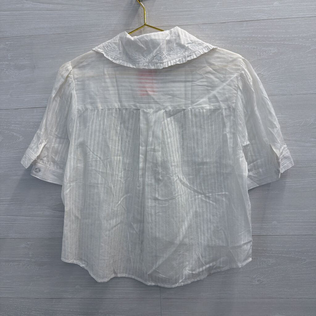 Emerson Lang White Lace Detail Short Sleeve Button Down Top Large