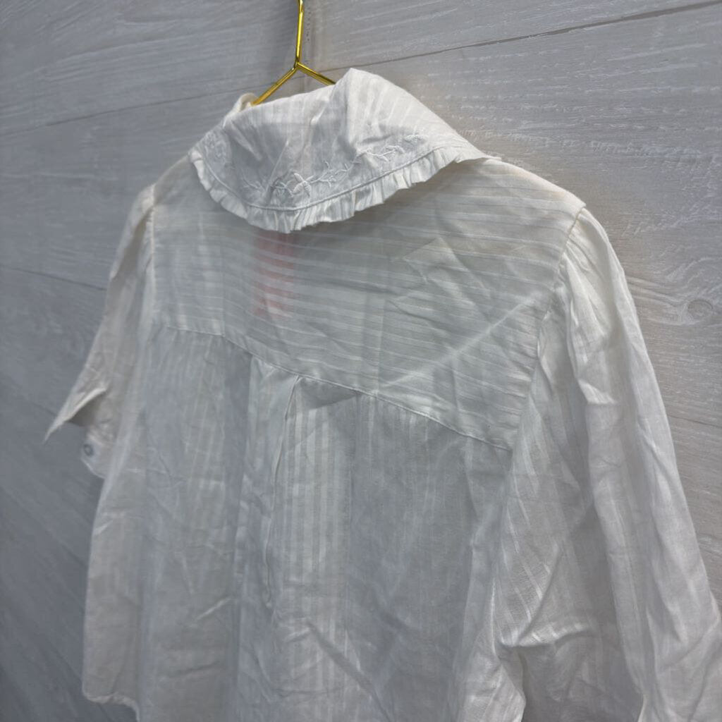 Emerson Lang White Lace Detail Short Sleeve Button Down Top Large