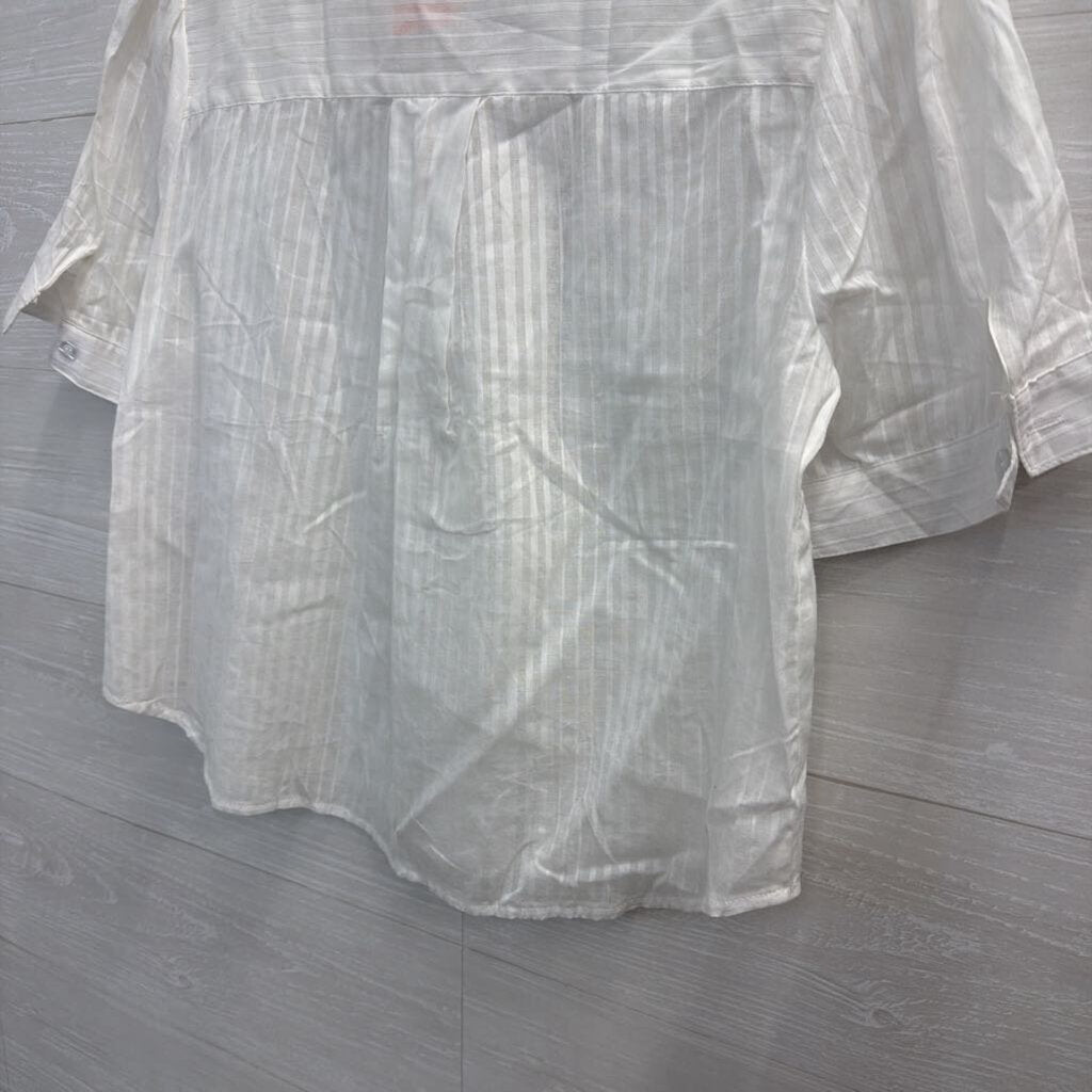 Emerson Lang White Lace Detail Short Sleeve Button Down Top Large